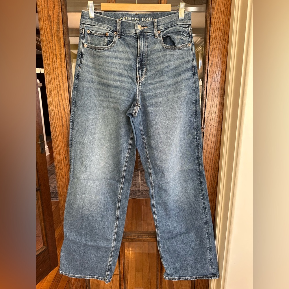 American Eagle Outfitters Curvy Baggy Fit Super High Rise Blue Jeans